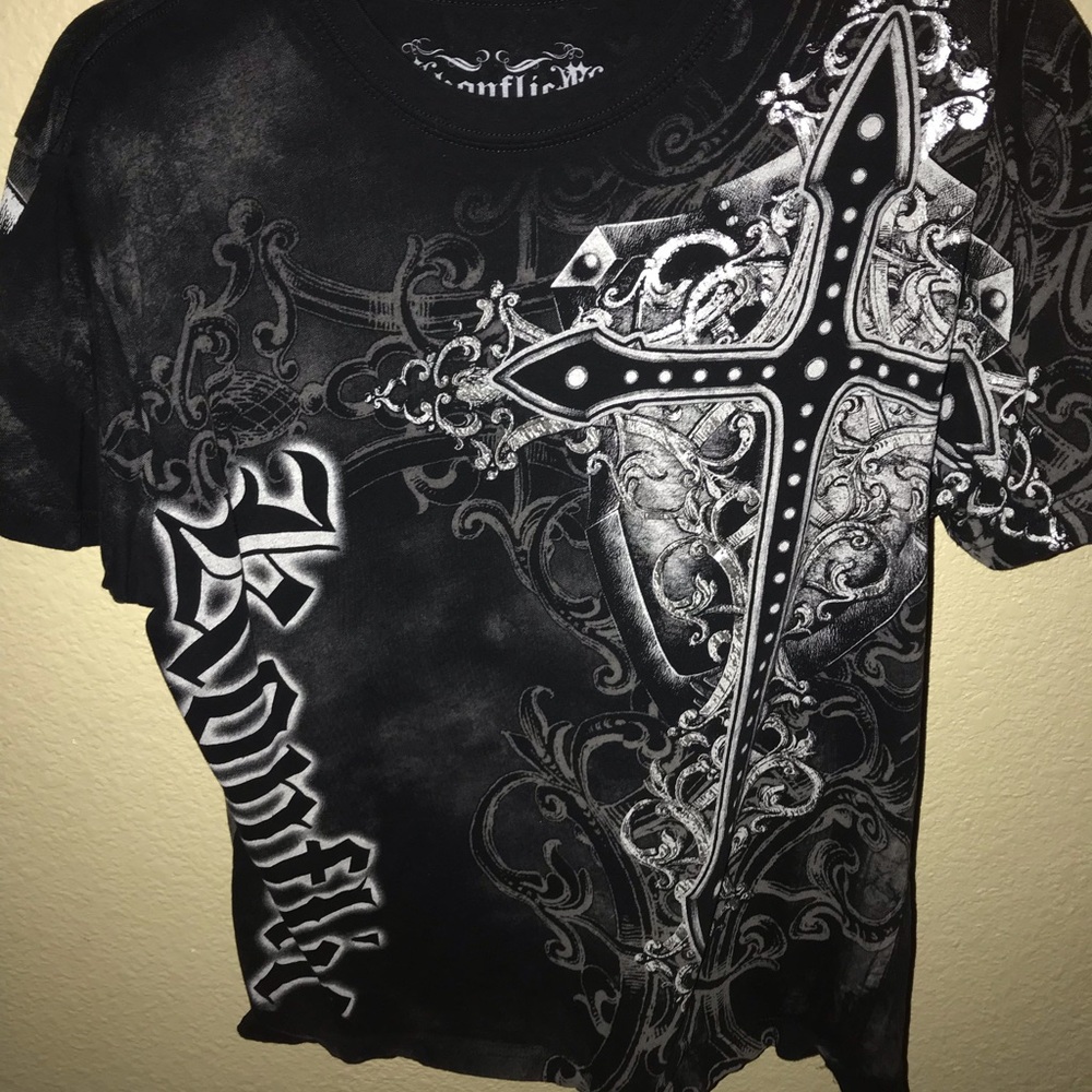 Black, silver Affliction Tee